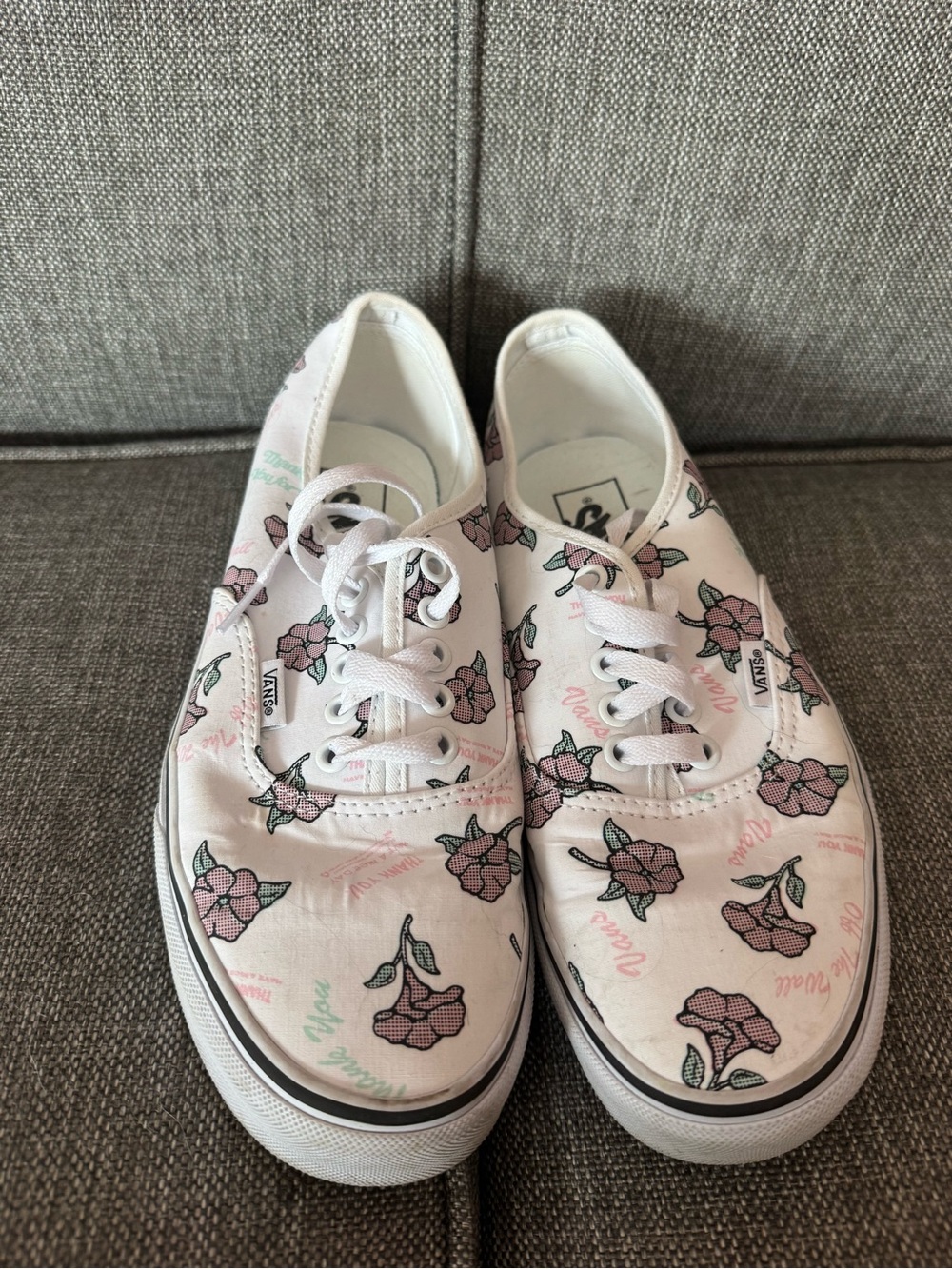 Vans Women's White Canvas Sneakers with Pink Floral Print